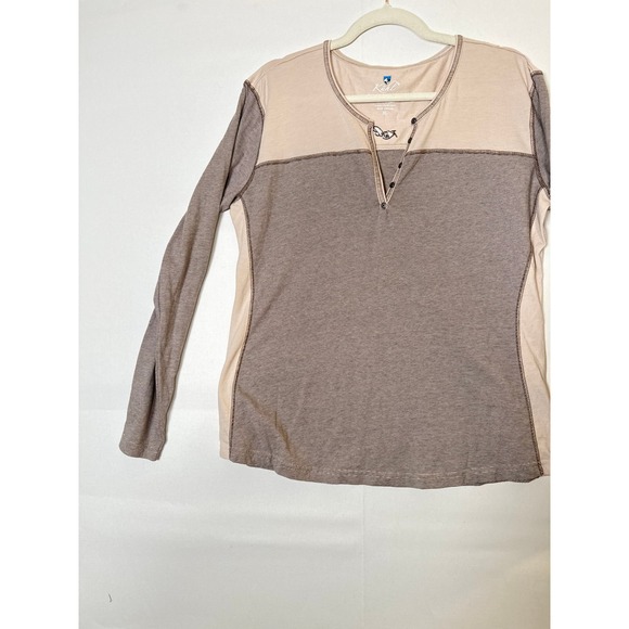 Kuhl • Womens Long Sleeve Henley Shirt XL Beige Brown Stripe Comfort Casual - Picture 3 of 8